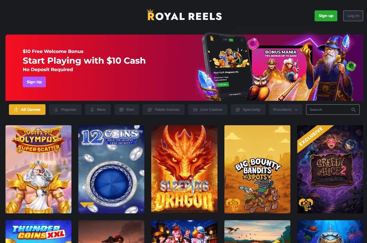 Royal Casino home experience on a desktop browser